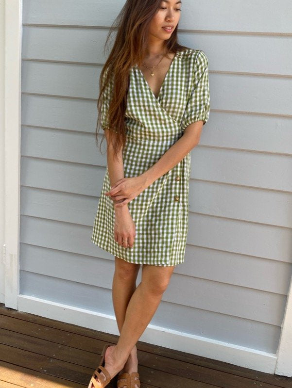 Mille Green Gingham Wrap Dress - All The Wild Rose - Sustainable Style –  All The Wild Roses